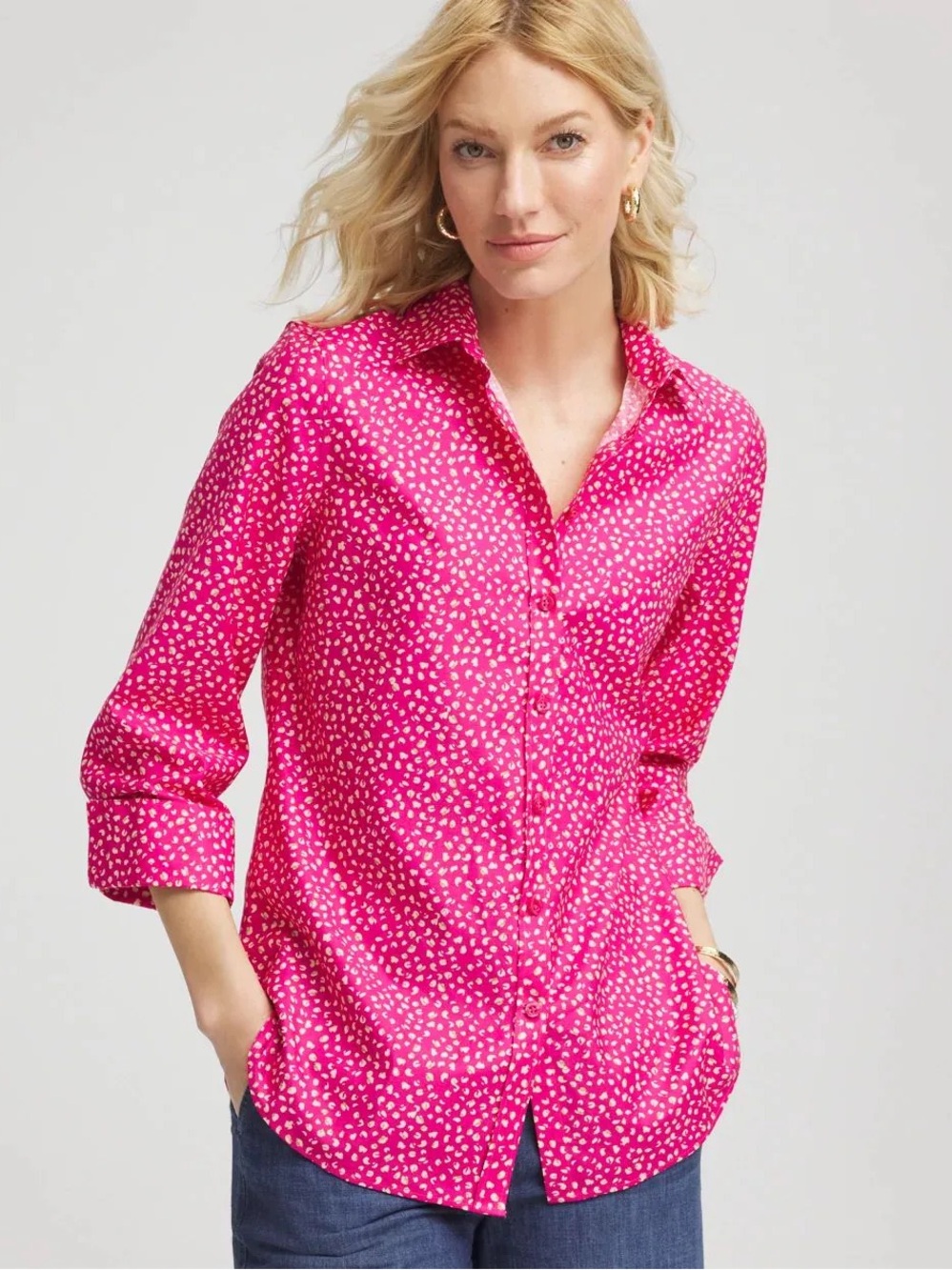 Chico’s No Iron Cheetah Stretch Shirt
